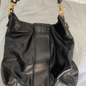 Tory Burch Black Leather Hobo Style Bag